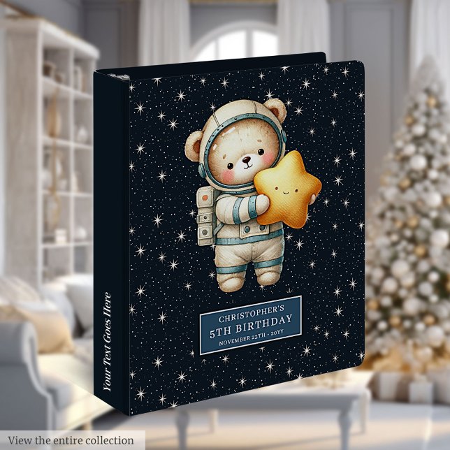 Astronaut Teddy Bear Baby Boy Shower Custom Name Binder (Astronaut Teddy Bear Baby Boy Shower Custom Name 3 ring binder)