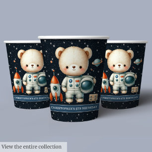Astronaut Teddy Bear Boy Birthday Party Paper Cups