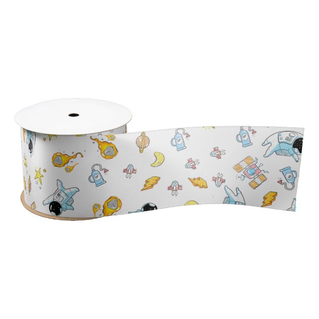 Astronaut theme in space satin ribbon (Spool)