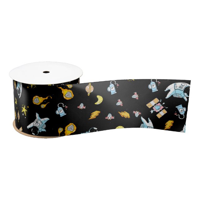 Astronaut theme in space satin ribbon (Spool)