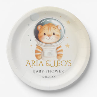 Astronaut Tiger Baby Shower Party Plates