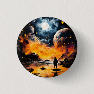 Astronaut Traveller Cosmic Horizon Journey 1 Inch Round Button