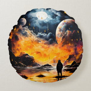 Astronaut Traveller Cosmic Horizon Journey Round Pillow