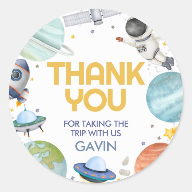 Astronaut Trip Around the Sun Birthday Classic Round Sticker (Front)