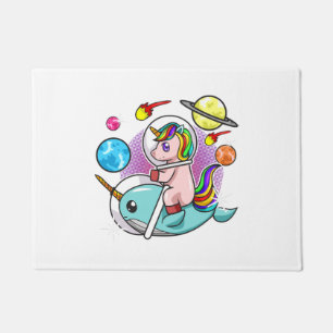 Astronaut Unicorn Riding Narwhal Space Universe Doormat