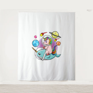 Astronaut Unicorn Riding Narwhal Space Universe Tapestry