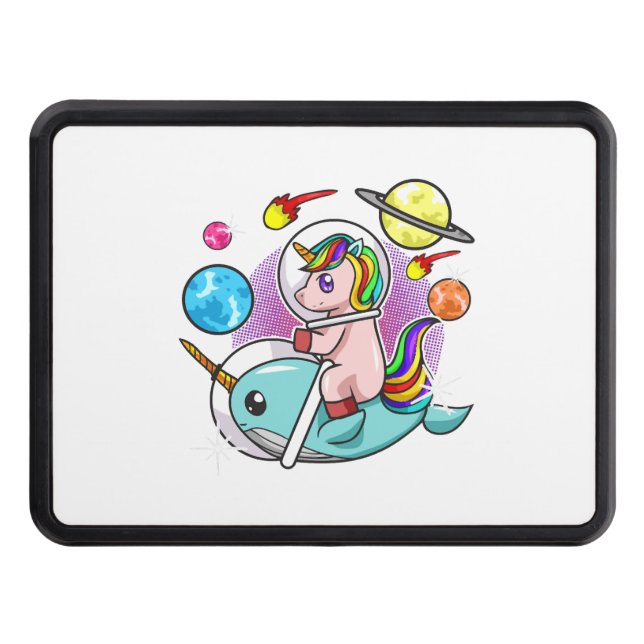 Astronaut Unicorn Riding Narwhal Space Universe Trailer Hitch Cover (Front)