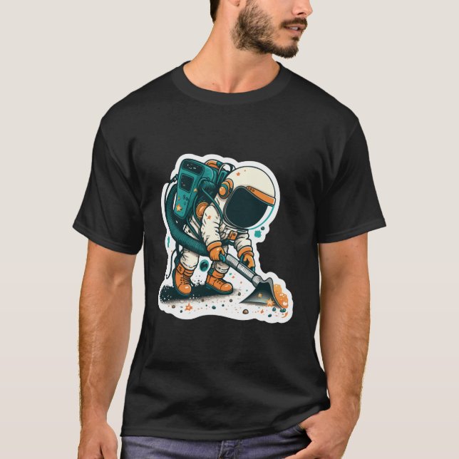 Astronaut Vacuuming Stars T-Shirt (Front)