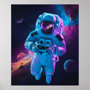 Astronaut Video Game Vibrant Futuristic Poster