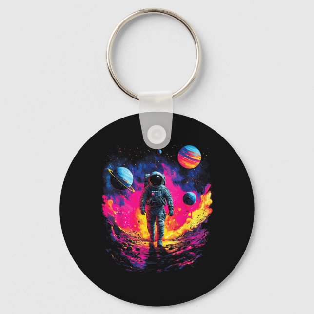 Astronaut Walking in Galaxy Outer Space Explorer Keychain (Front)