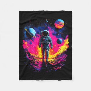 Astronaut Walking In Galaxy Outer Space Explorer S Fleece Blanket