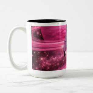 Astronaut Walking on Pink Rings Two-Tone Coffee Mug