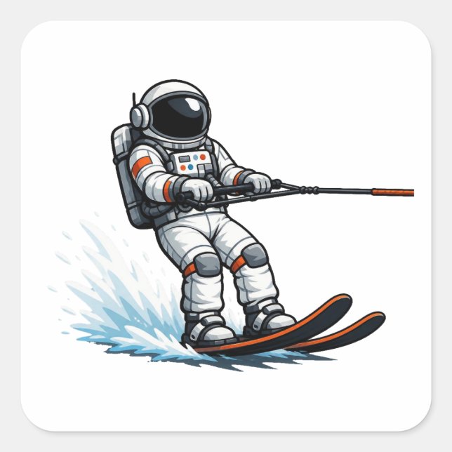 Astronaut Water Skiing Square Sticker (Front)