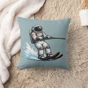 Astronaut Water Skiing Throw Pillow