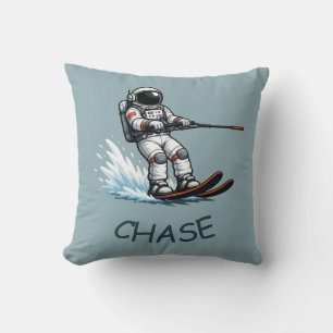 Astronaut Water Skiing Throw Pillow