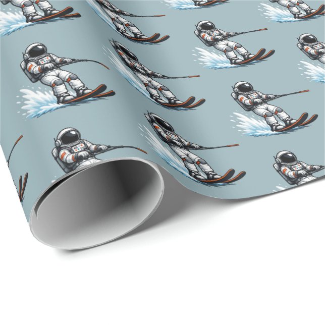 Astronaut Water Skiing Wrapping Paper (Roll Corner)