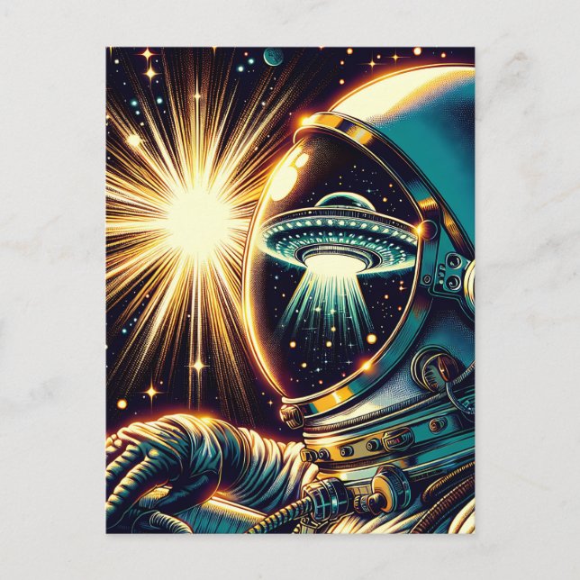 Astronaut with a Reflection of a UFO  Postcard (Front)