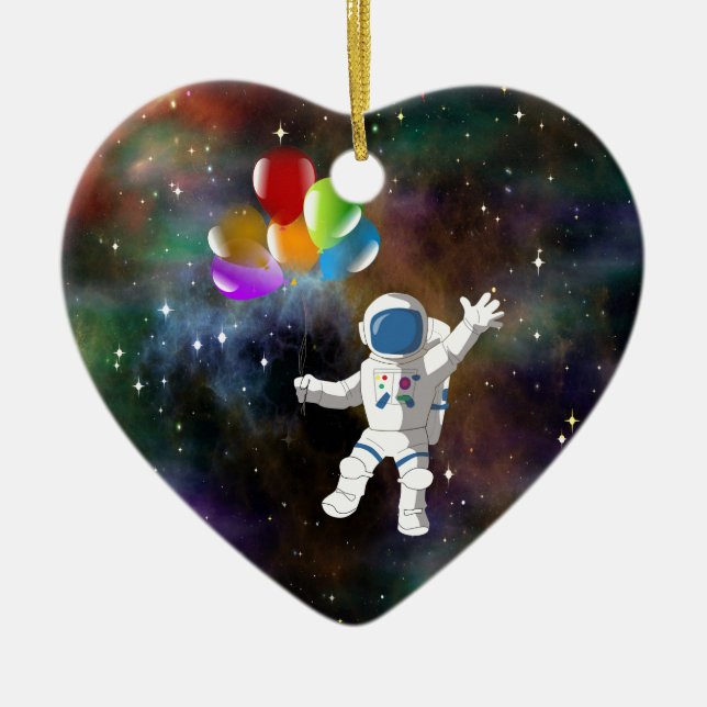 Astronaut with Balloons Ceramic Ornament (Front)