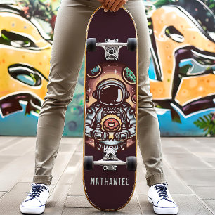 Astronaut With Doughnut Funny Personalized Name Skateboard