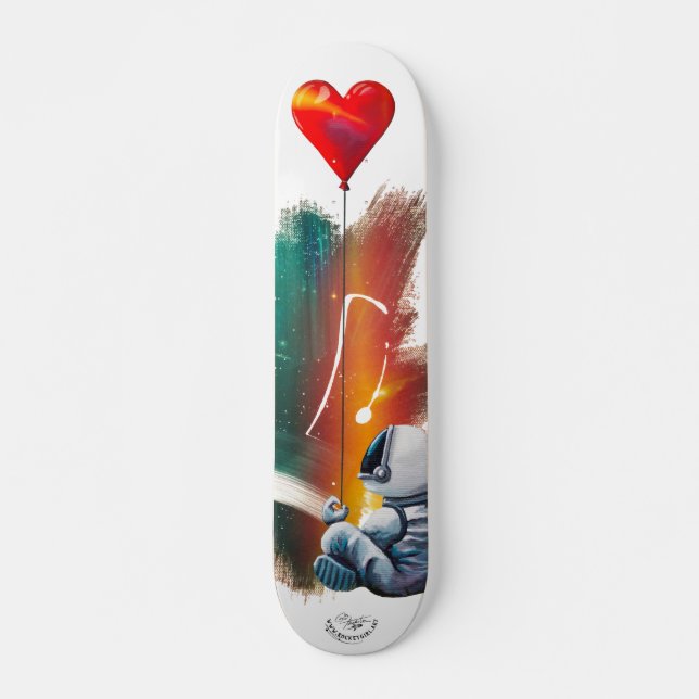 Astronaut with Heart Balloon Skateboard (Front)