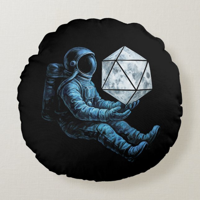 Astronaut with Moon Dice Round Pillow (Front)