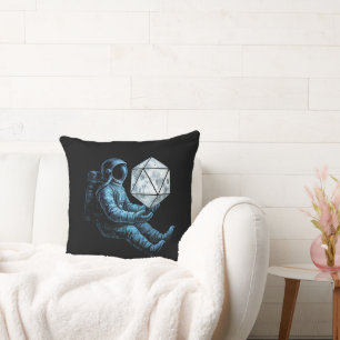 Astronaut with Moon Dice Throw Pillow