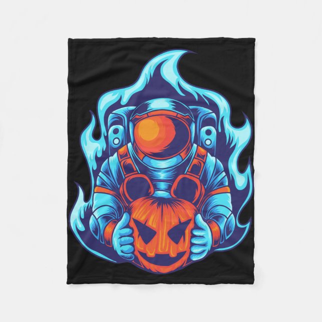 Astronaut With Pumpkin Fleece Blanket (Front)