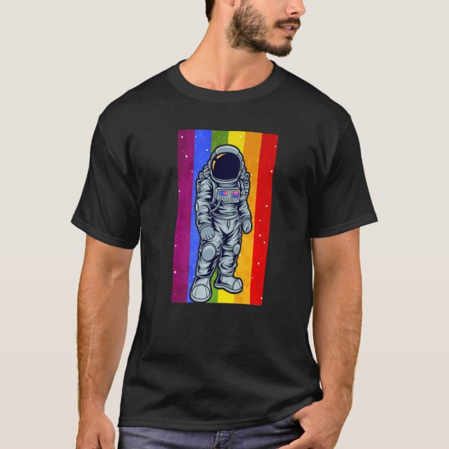 Astronaut With Rainbow Flag Gay Pride Month LGBT   T-Shirt (Front)