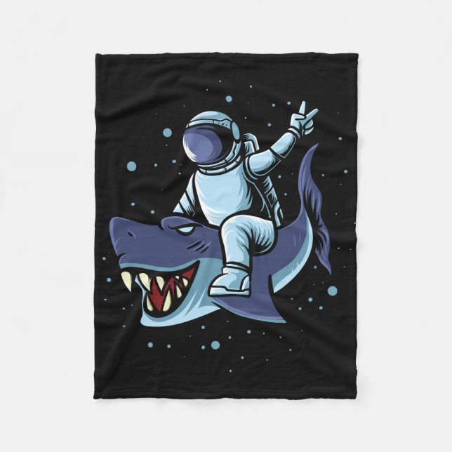 Astronaut With Shark Fleece Blanket (Front)