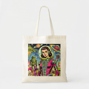Astronaut Woman Vintage Sci-Fi Comics Tote Bag