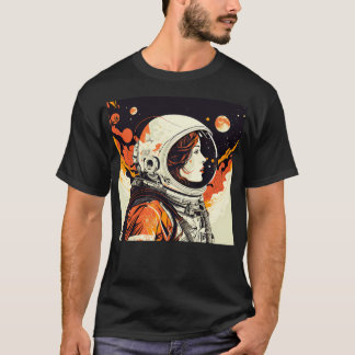 Astronaut Women Pop Art Space Nasa Retro Rainbow T-Shirt