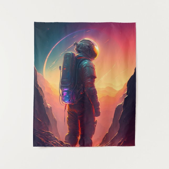 Astronaut World Discovery Painting Human Universe Tapestry (Front)
