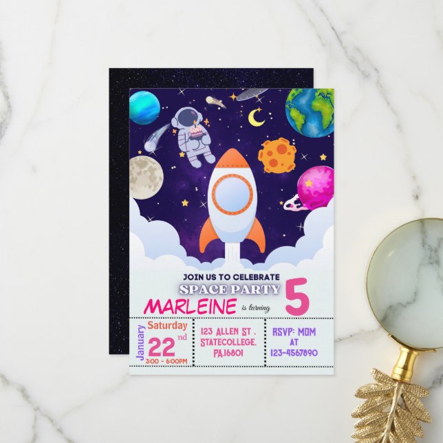 Astronaute, Espace Extérieur, Planètes Invitation  (Devant/Arrière en situation)