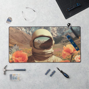 Astronaute surréaliste dans un champ de fleurs