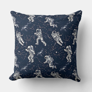 Astronauts among the stars and zodiacs  throw pillow