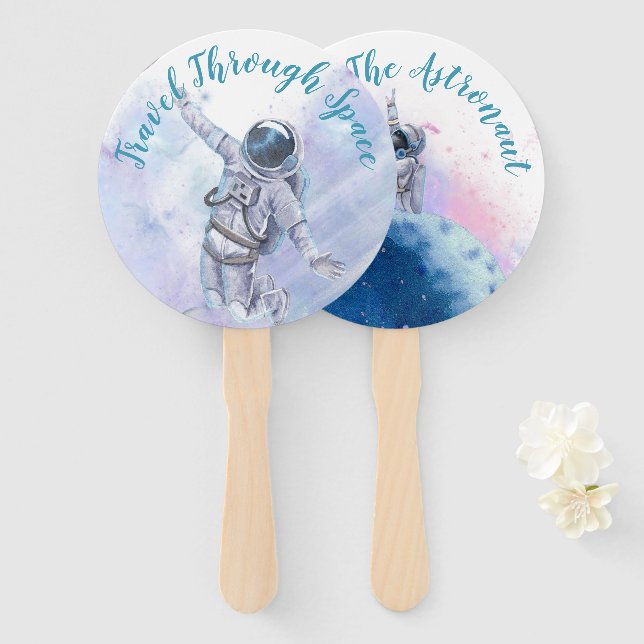 Astronauts and Space Birthday Party Hand Fan (Front and Back)