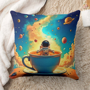 Astronaut's Coffee Cosmos Journey Throw Pillow