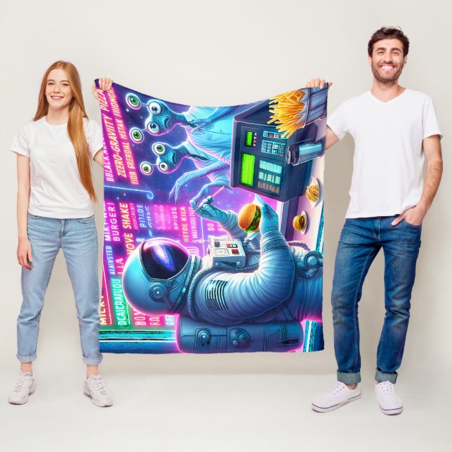 Astronaut's Cosmic Burger Adventure Fleece Blanket (In Situ)