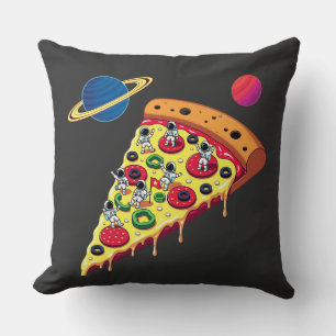 Astronauts enjoying a pizza in space throw pillow