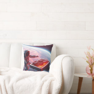 Astronauts Frying Chicken in Space – Funny & Uniqu Throw Pillow