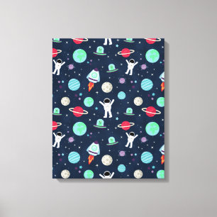 Astronauts Planets Rockets and Aliens Canvas Print