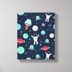 Astronauts Planets Rockets and Aliens Canvas Print