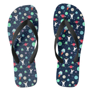 Astronauts Planets Rockets and Aliens Flip Flops