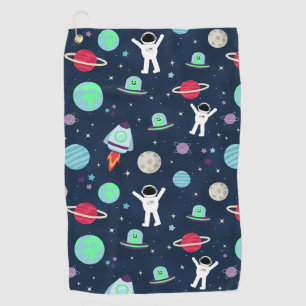 Astronauts Planets Rockets and Aliens Golf Towel