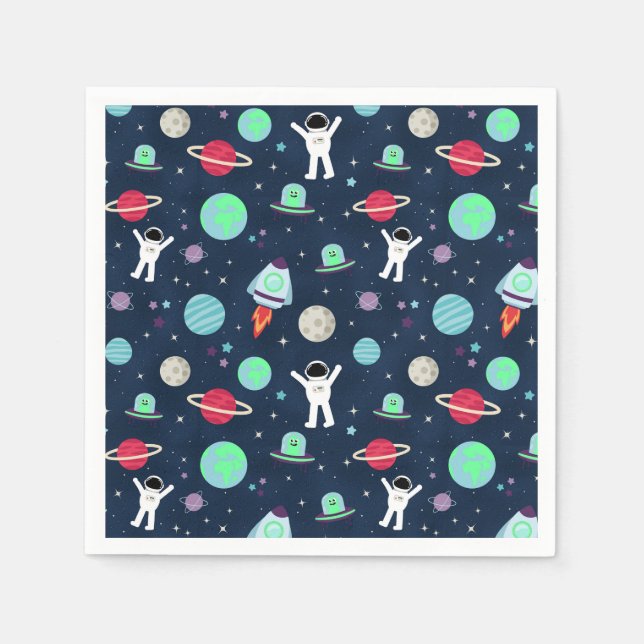 Astronauts Planets Rockets and Aliens Napkin (Front)