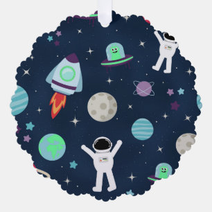 Astronauts Planets Rockets and Aliens Ornament Card