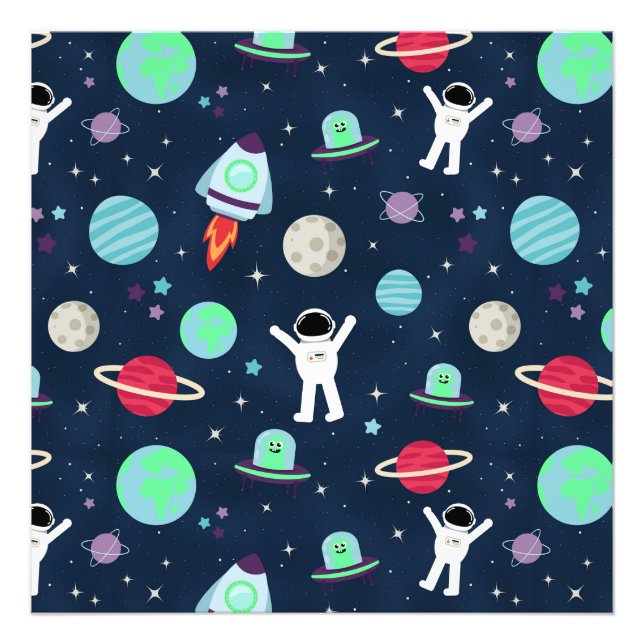 Astronauts Planets Rockets and Aliens Photo Print (Front)