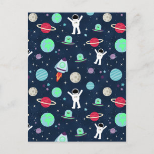 Astronauts Planets Rockets and Aliens Postcard