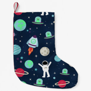 Astronauts Planets Rockets and Aliens Small Christmas Stocking