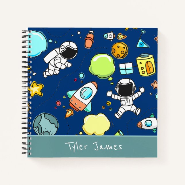 Astronauts Planets Space Kid's Square Notebook (Front)